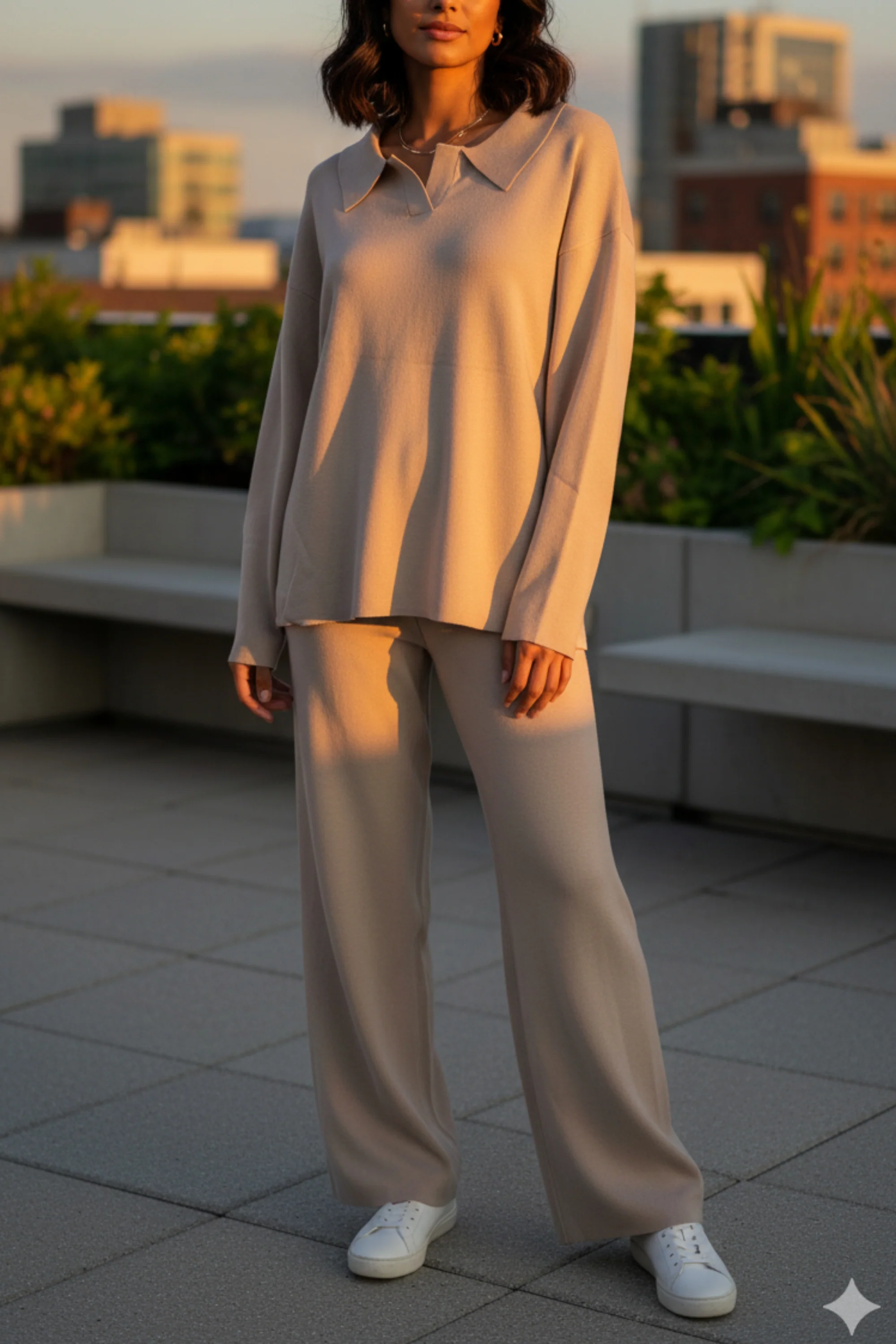 Soft Dune Collared  Knit Co-ord Set