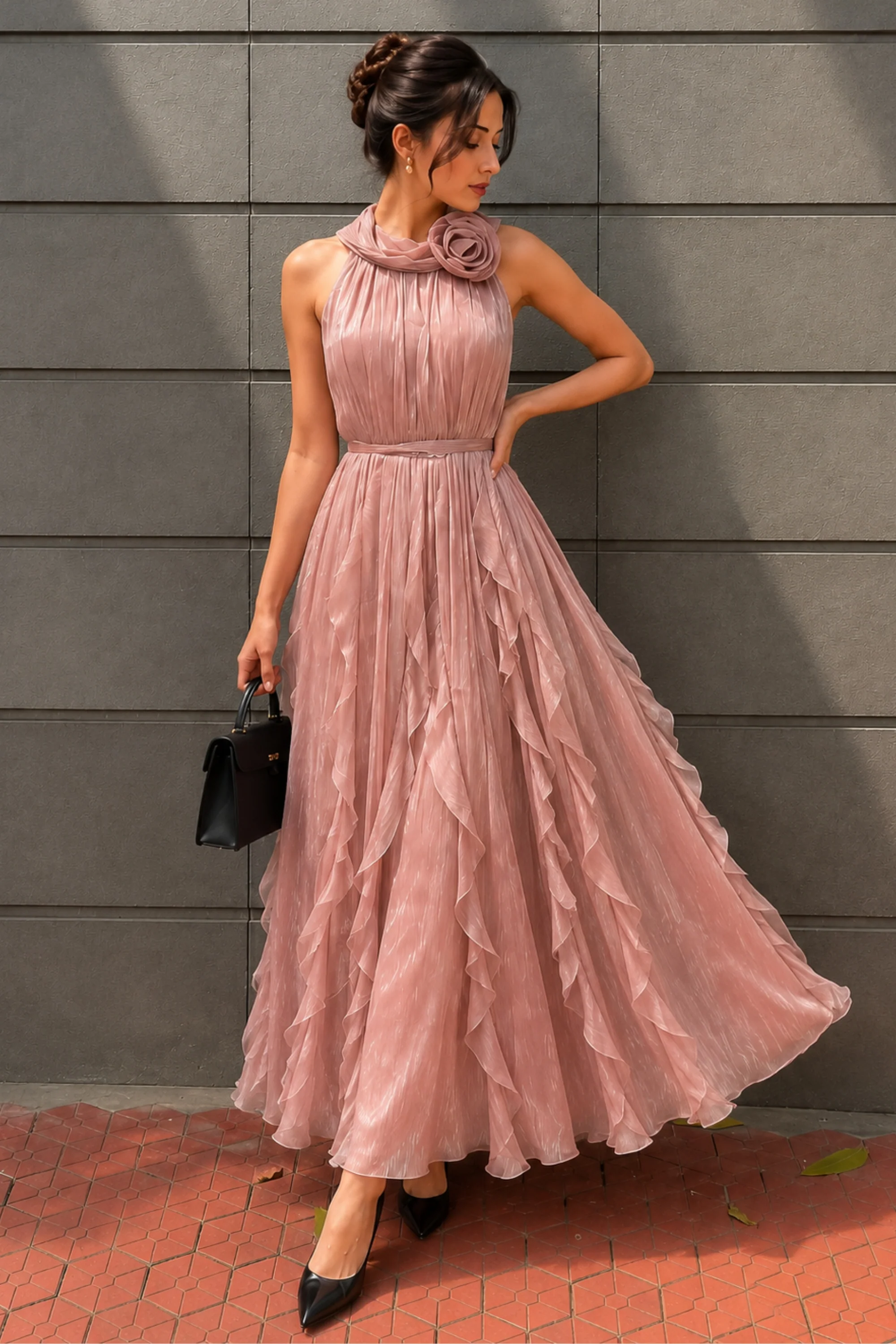 Camellia Bloom Ruffle Dress
