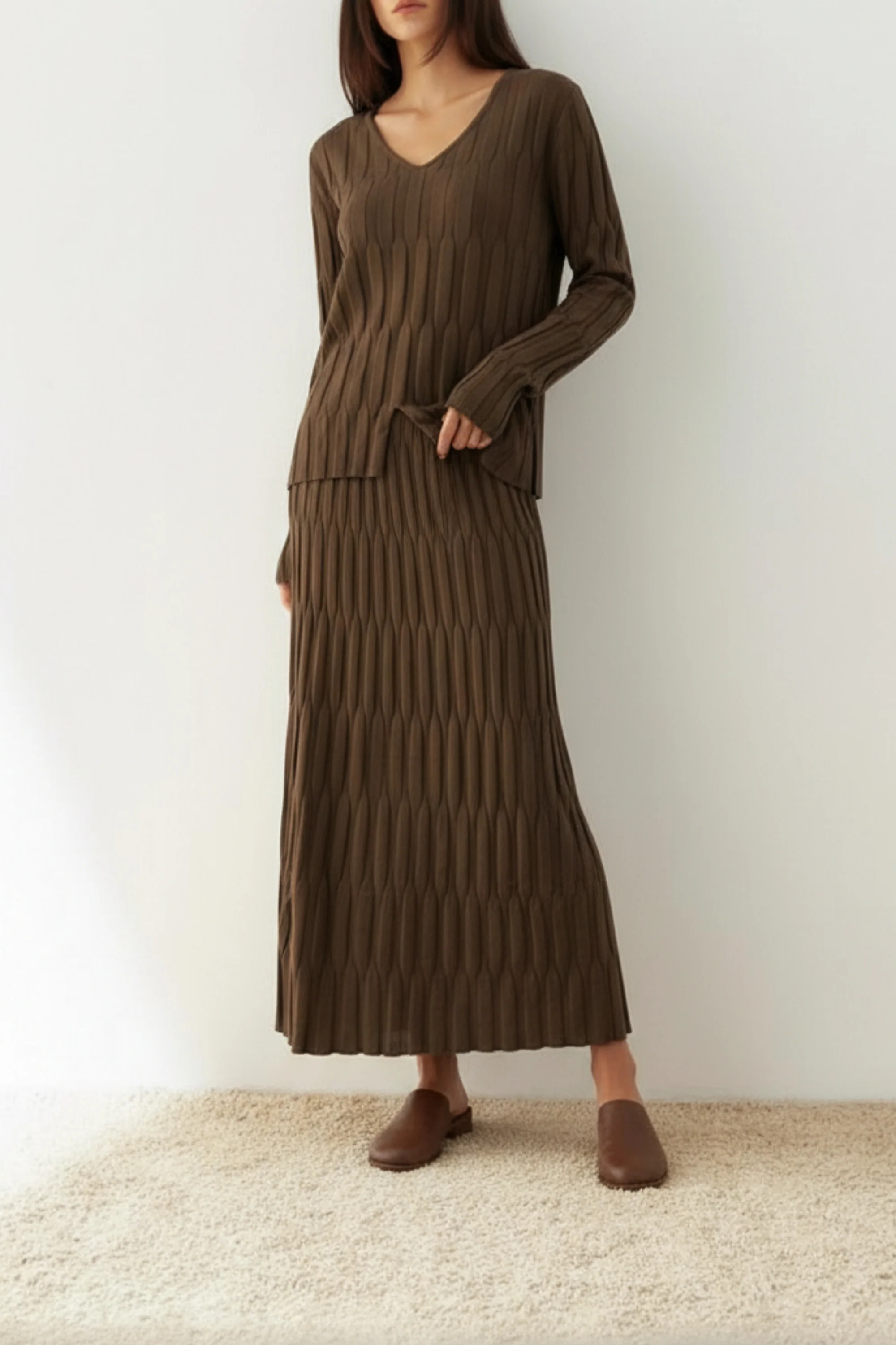 Earthtone Wave Knit Skirt Co-ord Set
