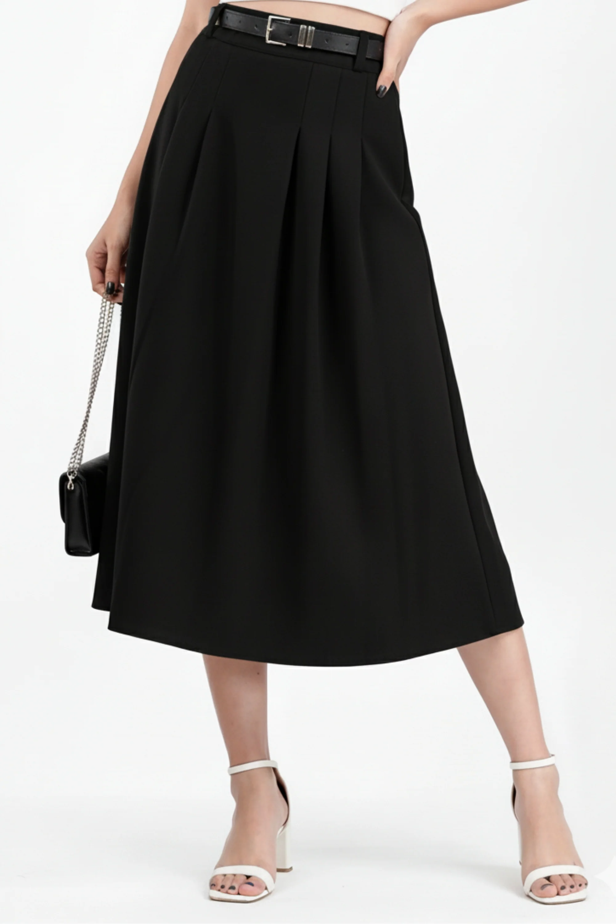 Midnight Suede Pleated Skirt