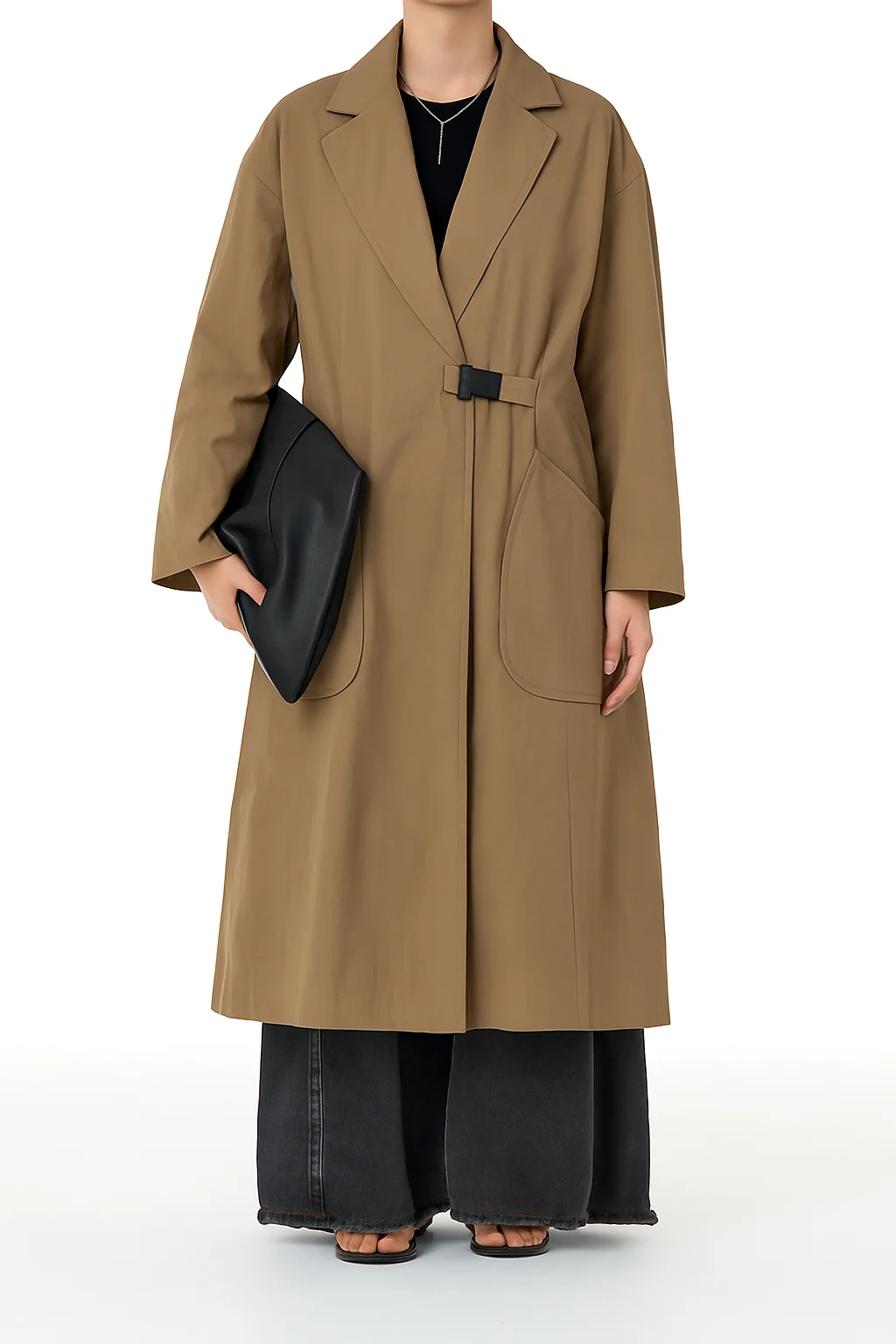 Snap Buckle Panelled Trench Coat