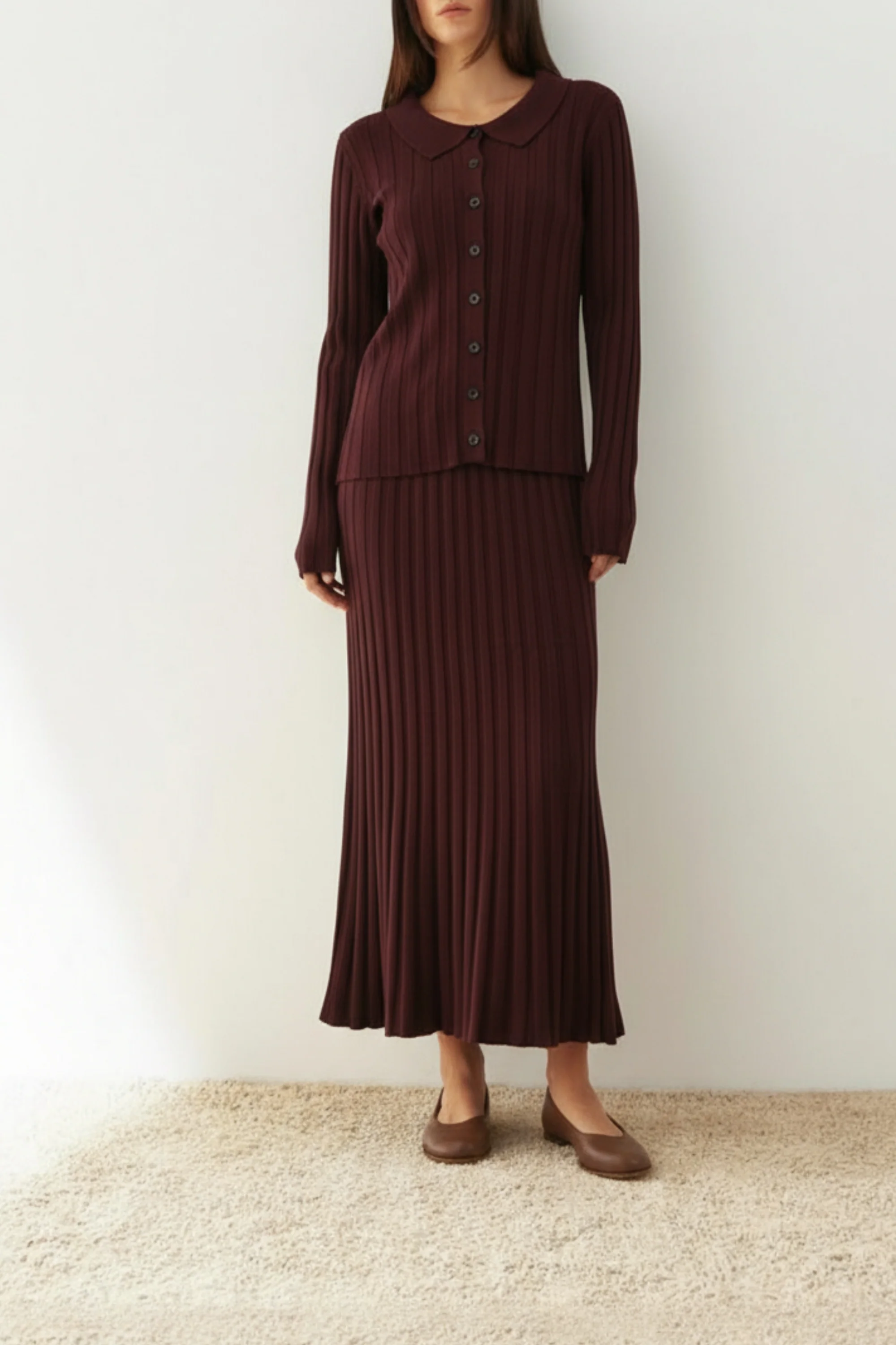 Burnt Maroon Button Down Co-ord Set