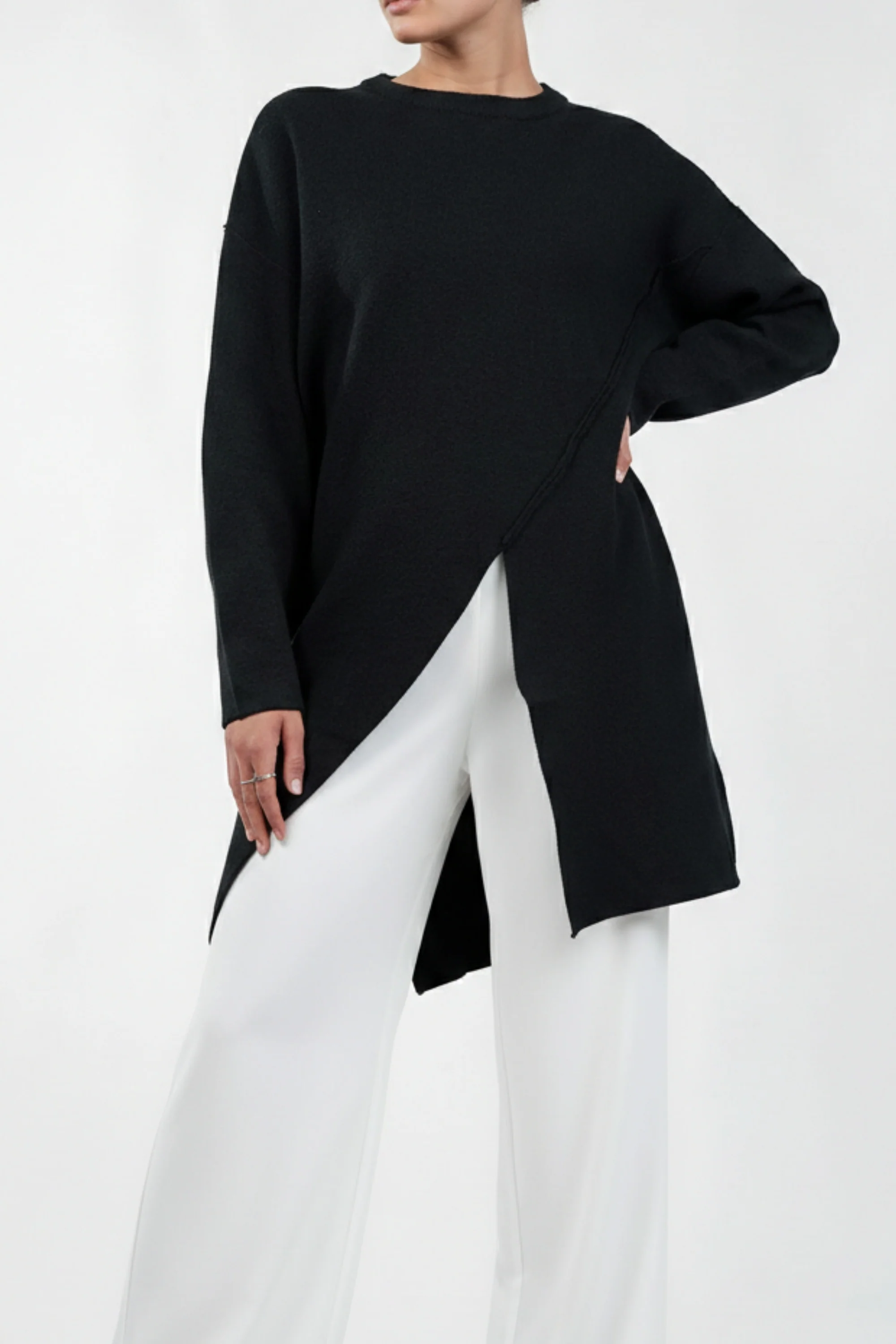 Black Horizon Long Cut Sweater