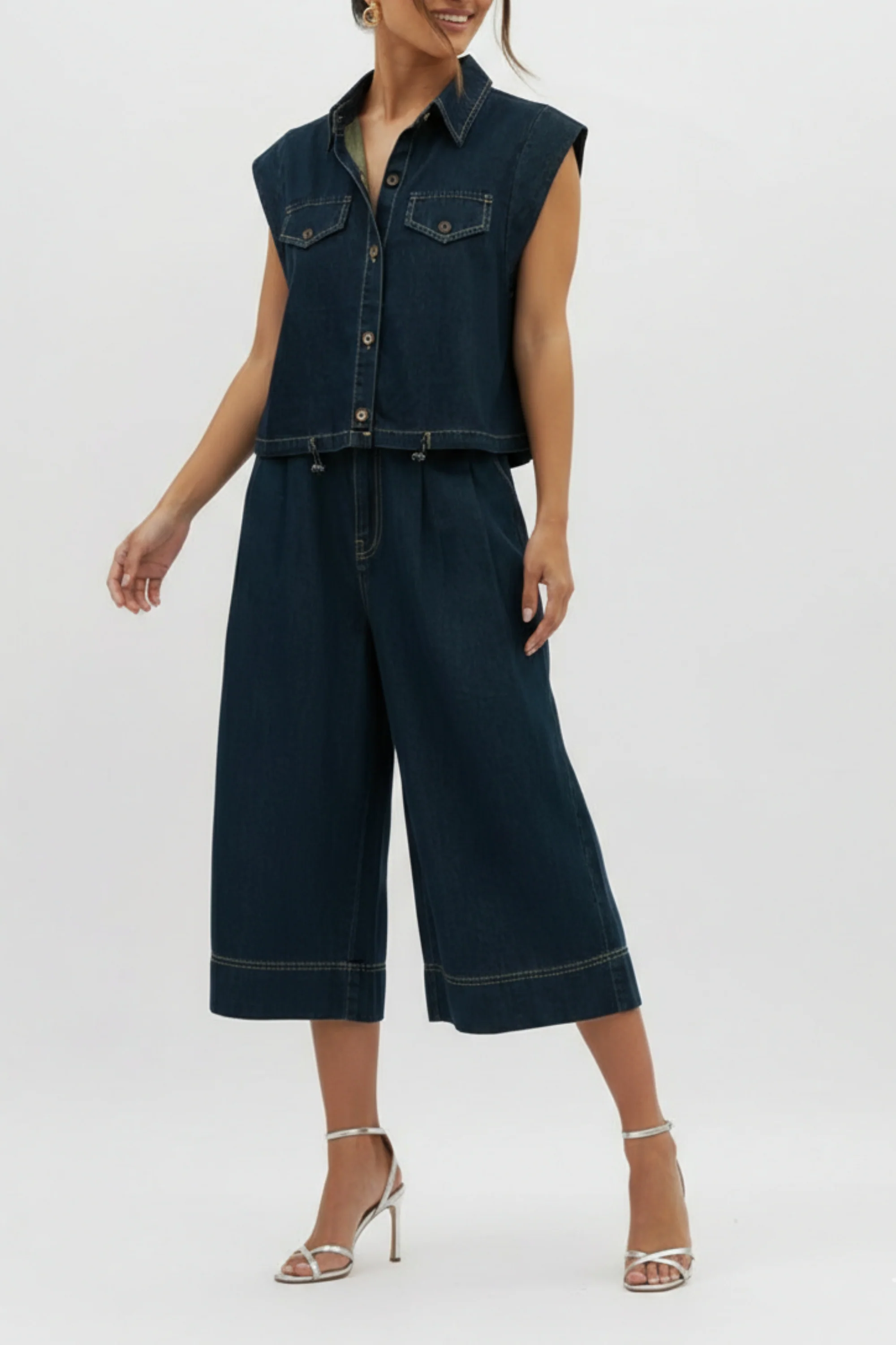 Cotton Denim Shirt And Pant Coord Set