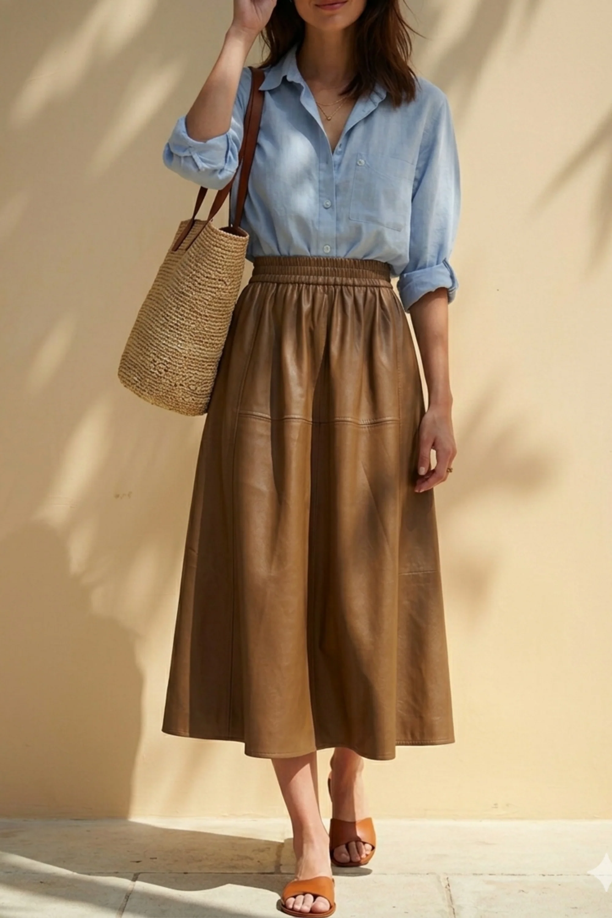 Rustic Brown Leather Skirt