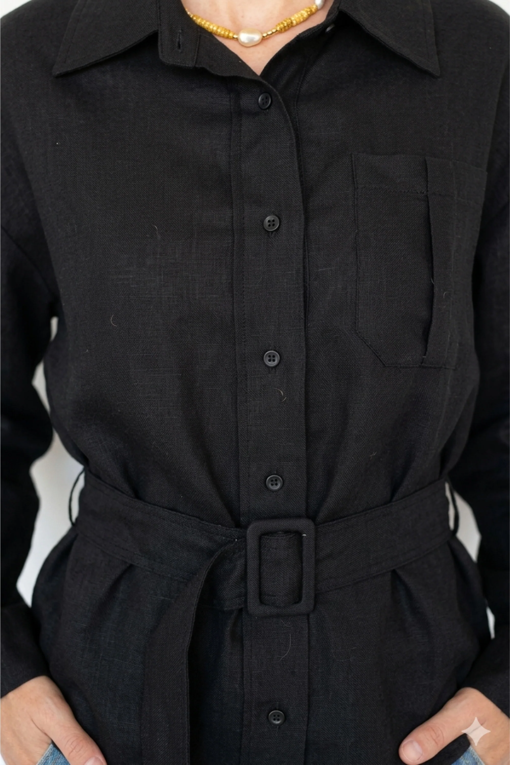 Midnight Black Tie-Waist Shirt