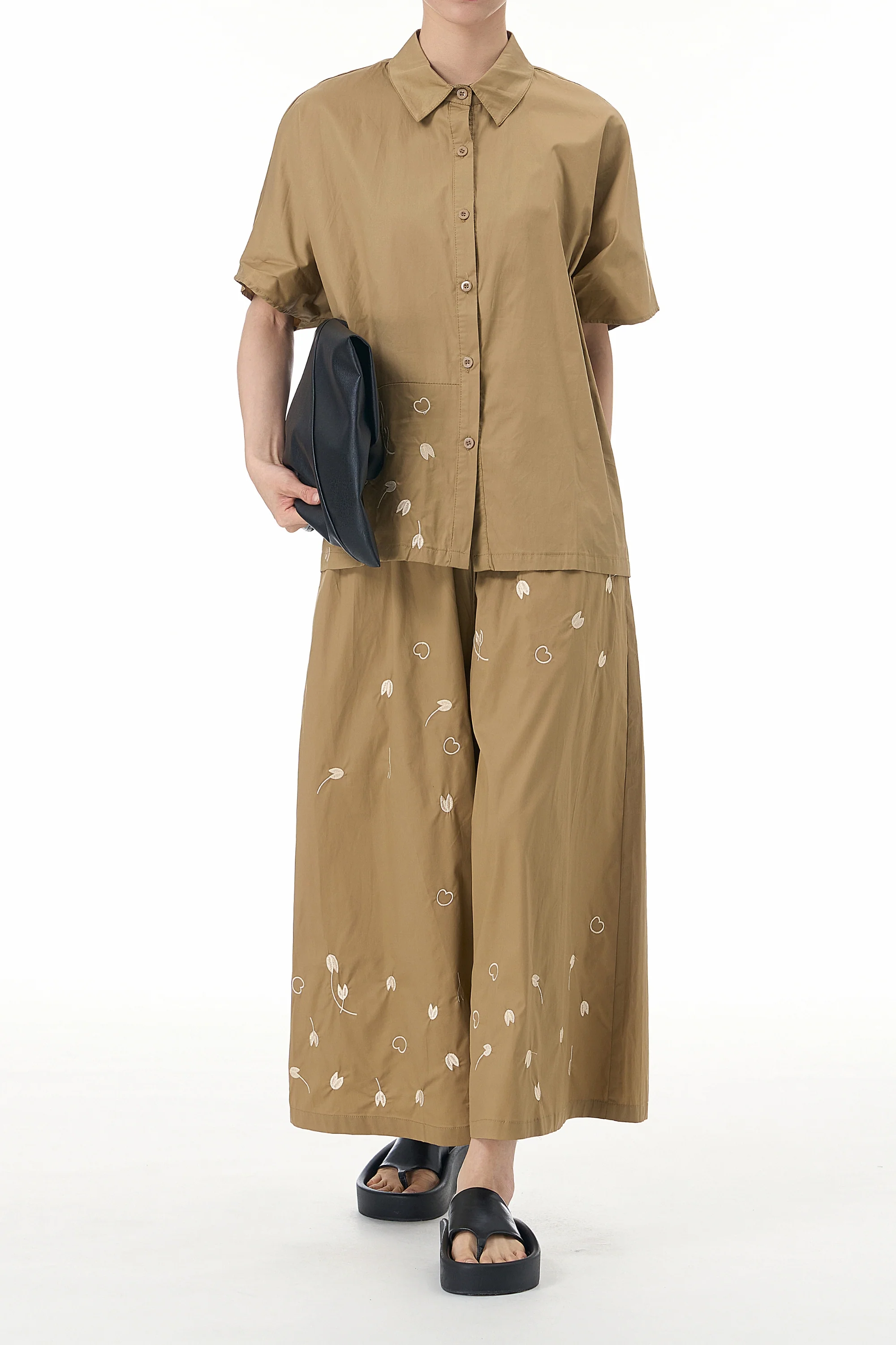 Khaki Elegance Embroidered Coord Set