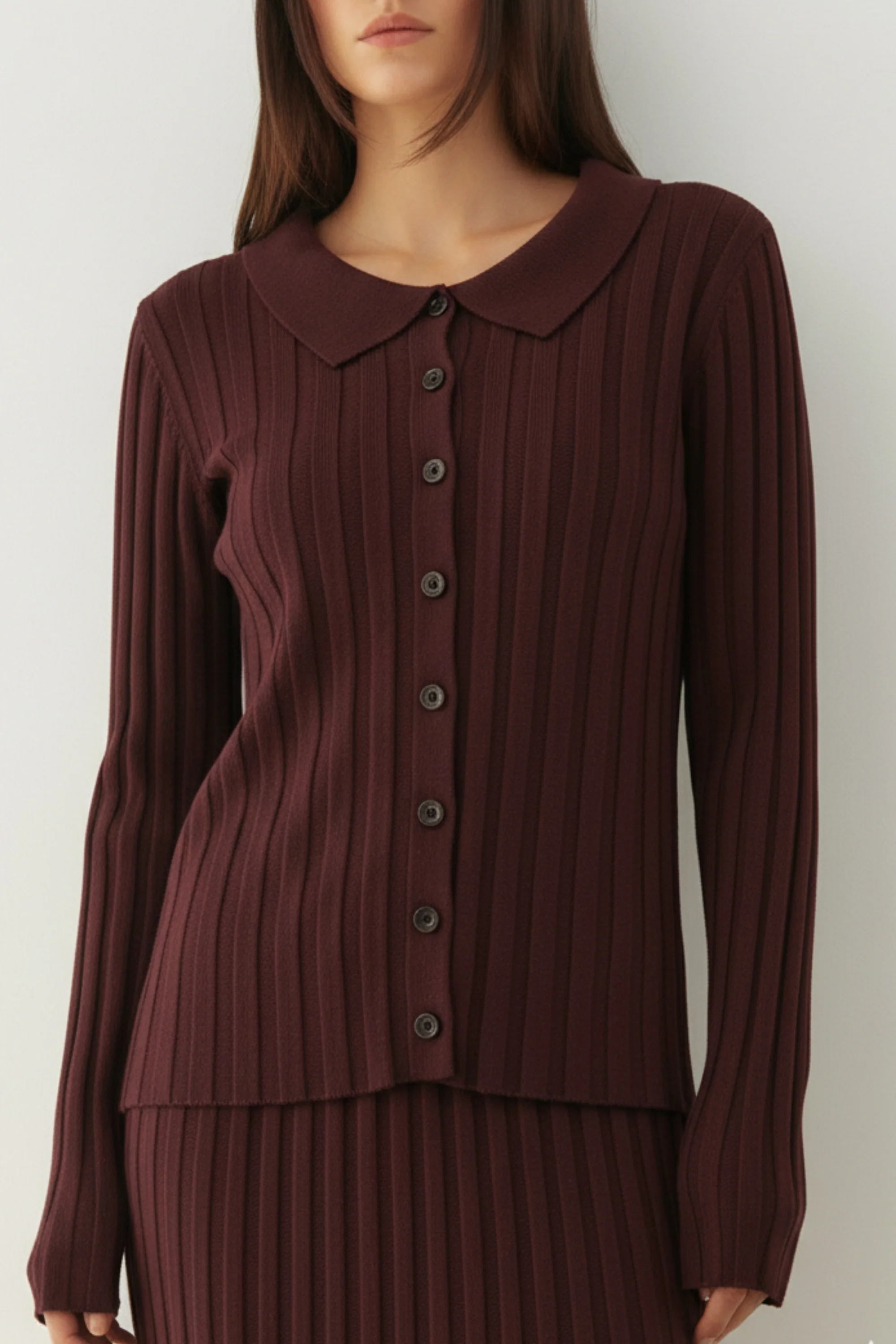 Burnt Maroon Button Down Co-ord Set