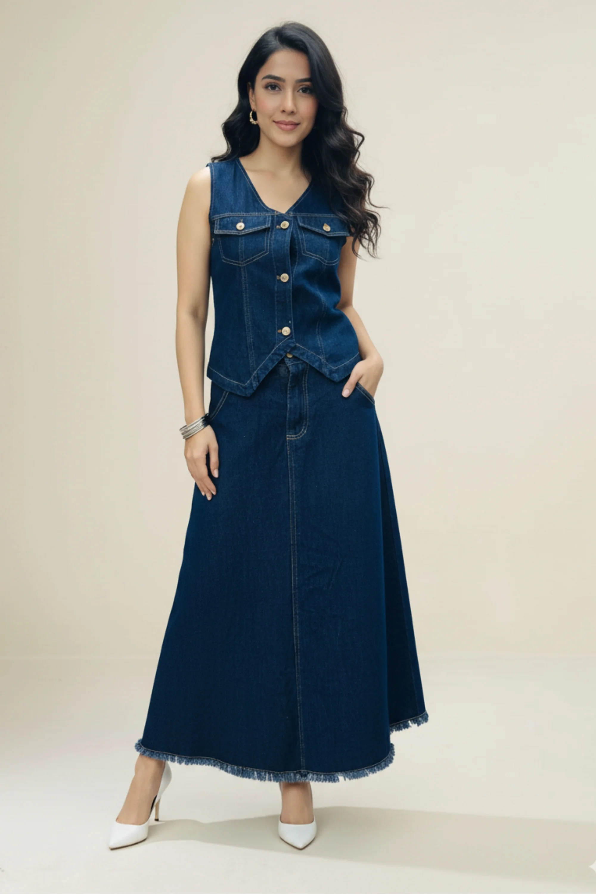 Denim Vest & Skirt Co-Ord Set