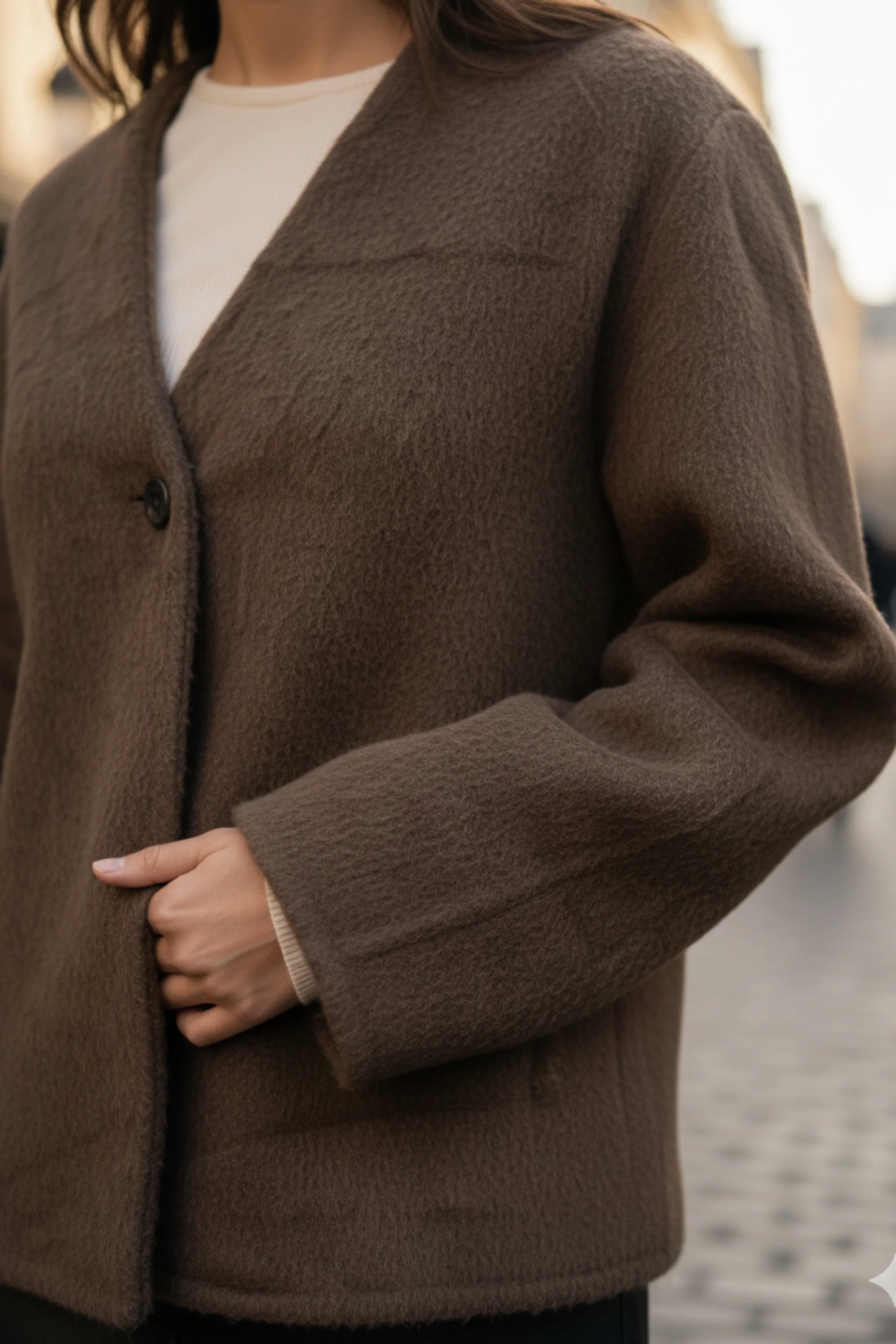Brown V-neck wool Blazer