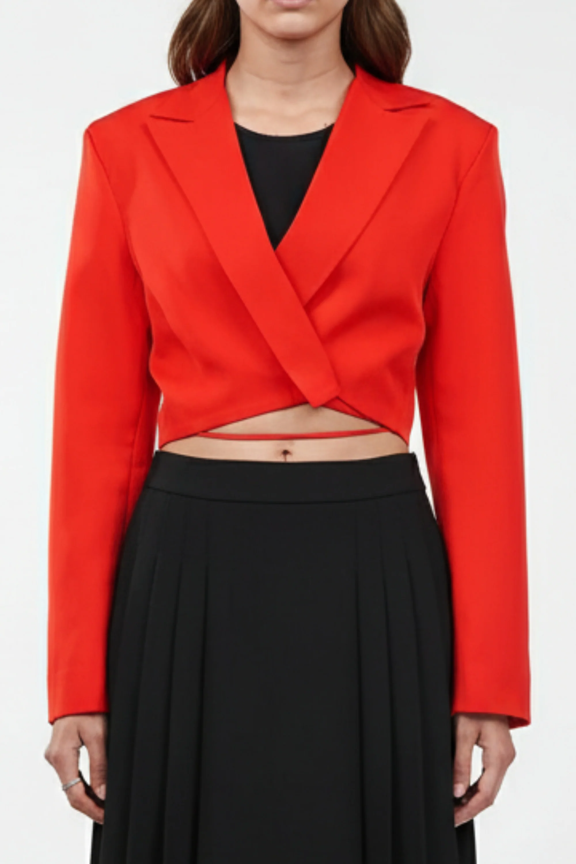 Strings Attached Cropped Blazer in Red