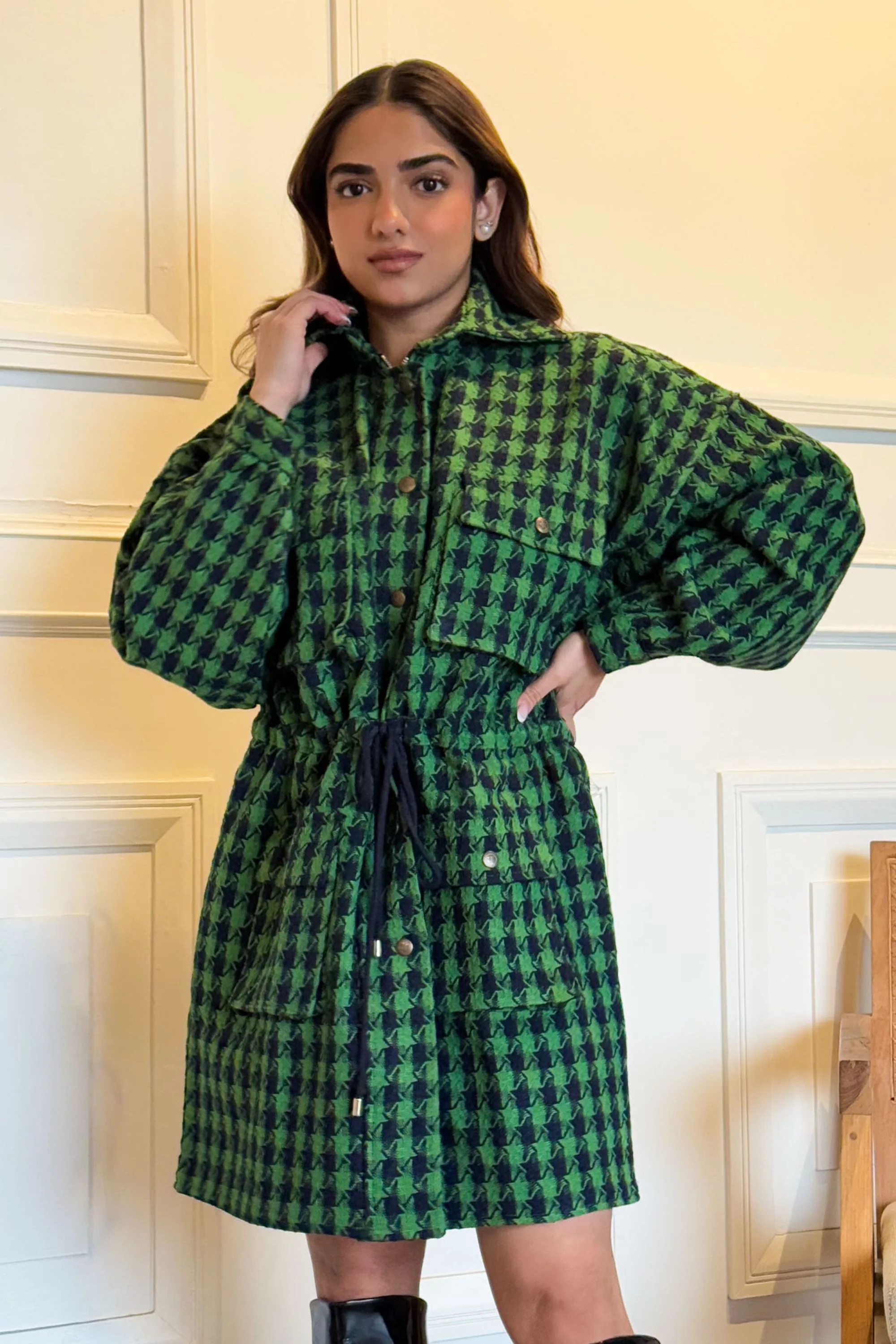 Emerald Forest Oversized Tweed Shacket Dress